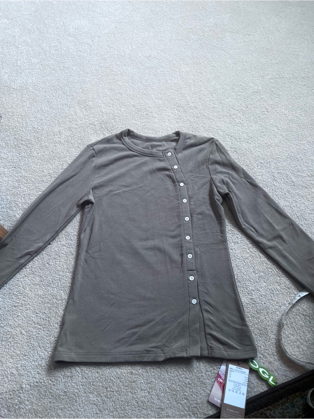 OGL Taupe Long Sleeve Asymmetrical Button Tee NWT